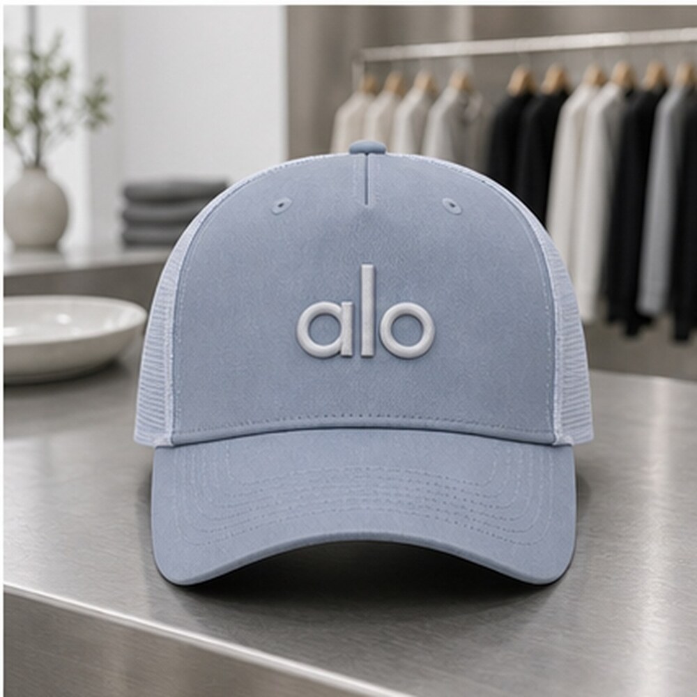 ALO Yoga Mist Blue Gray Walking Mesh Trucker Cap Hat NWT